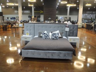 Elements Emma King Bed with Nightstands - Silver Gray | Bedside Table | Bedside Cabinet