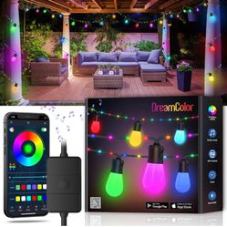 Outdoor String Lights with Fairy Bulbs,50ft RGBIC/Warm/White String Lights for Outside with 213 Scene Modes,15 LED Bulbs,Multicolor IP65 Waterproof Pa