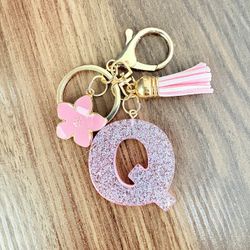 Pink Glitter Keychain Letter Q
