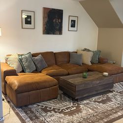 Mid-century Modern Microsuede Couch - Tobacco