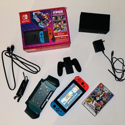 Nintendo Switch Red/Blue Joycon Bundle Smash Bros Open Box