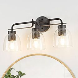 Bathroom lamps, 3 black vanity lights, modern bathroom lighting fixtures over mirror with bubble glass shade, wall lighting for bedroom and living roo