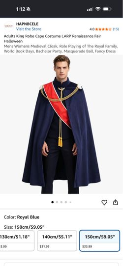 NEW! Adults King Robe Cape Costume Royal Blue