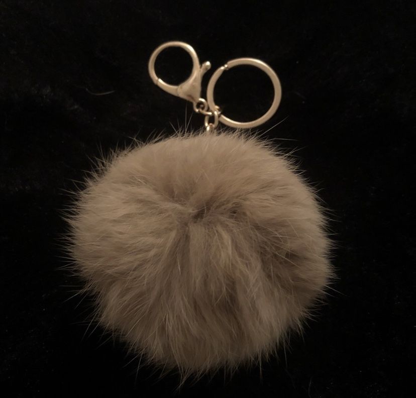 Tan Colored Puff Ball Keychain 