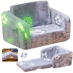 Kids Couch Toddler Sofa, 2-in-1 Convertible Kids Sofa and Recliner, Glow in the Dark Velvet Kids Sofa Bed, Luminous Toddler Couch, Kids Play Sofa for
