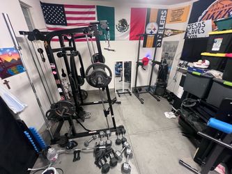 Home Gym Setup with Smith Machine and Weights