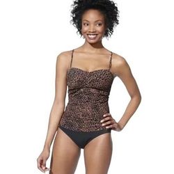 Spanx Assets Twist Bandeau Tankini Leopard Cheeta Animal Print Womens Medium 