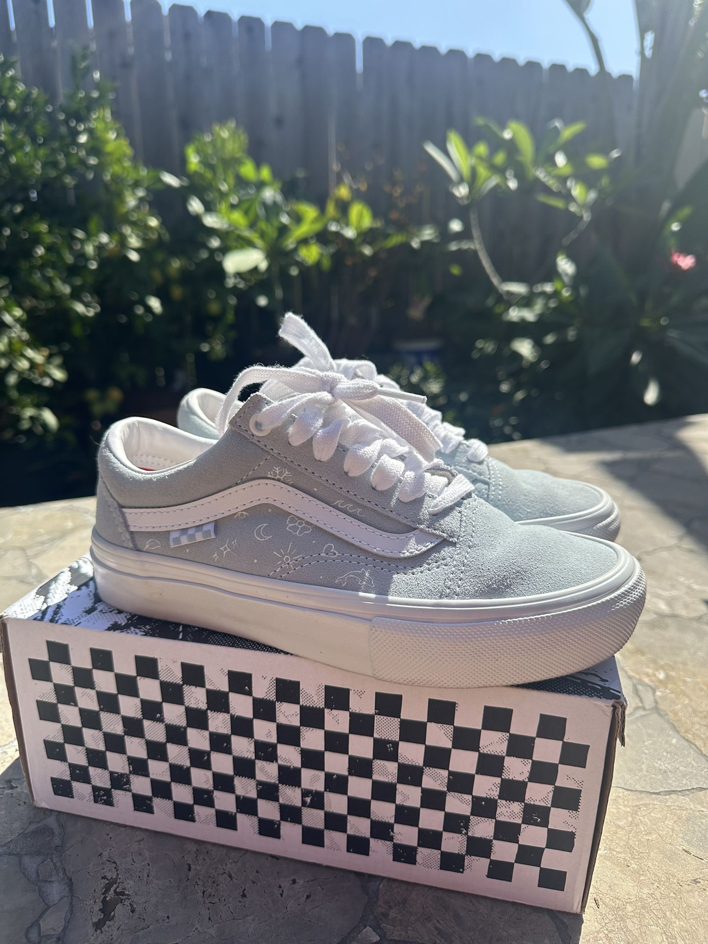 Light Blue Old Skool Vans With White Handpainted Design