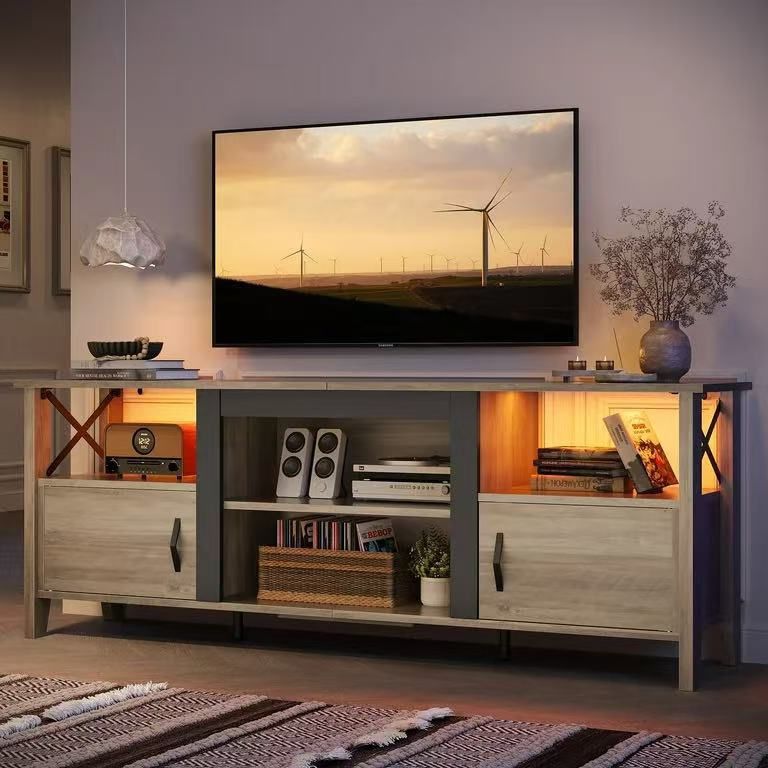 LED TV Stand for TVs up to 70", Entertainment Center with Storage Shelves in Gray $120