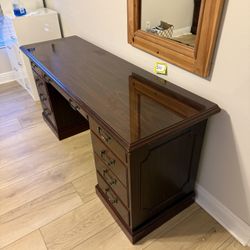 Traditional Executive Pedestal Desk – Rich Dark Wood Finish