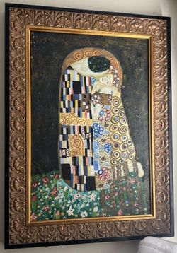 Gustav Klimt 'The Kiss' Framed Canvas Painting