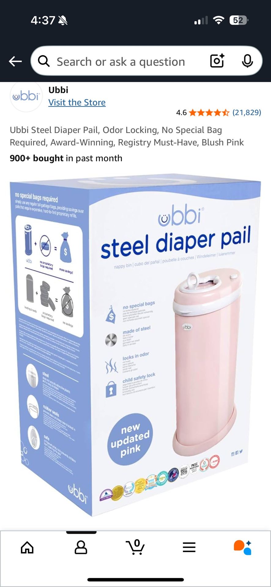 Ubbi Diaper Pail + 25 Bags