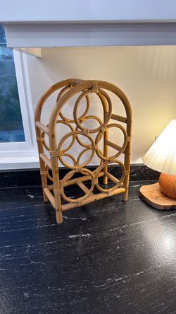 Vintage Rattan Wine Bottle Holder / Rack - Mid-Century Coastal
