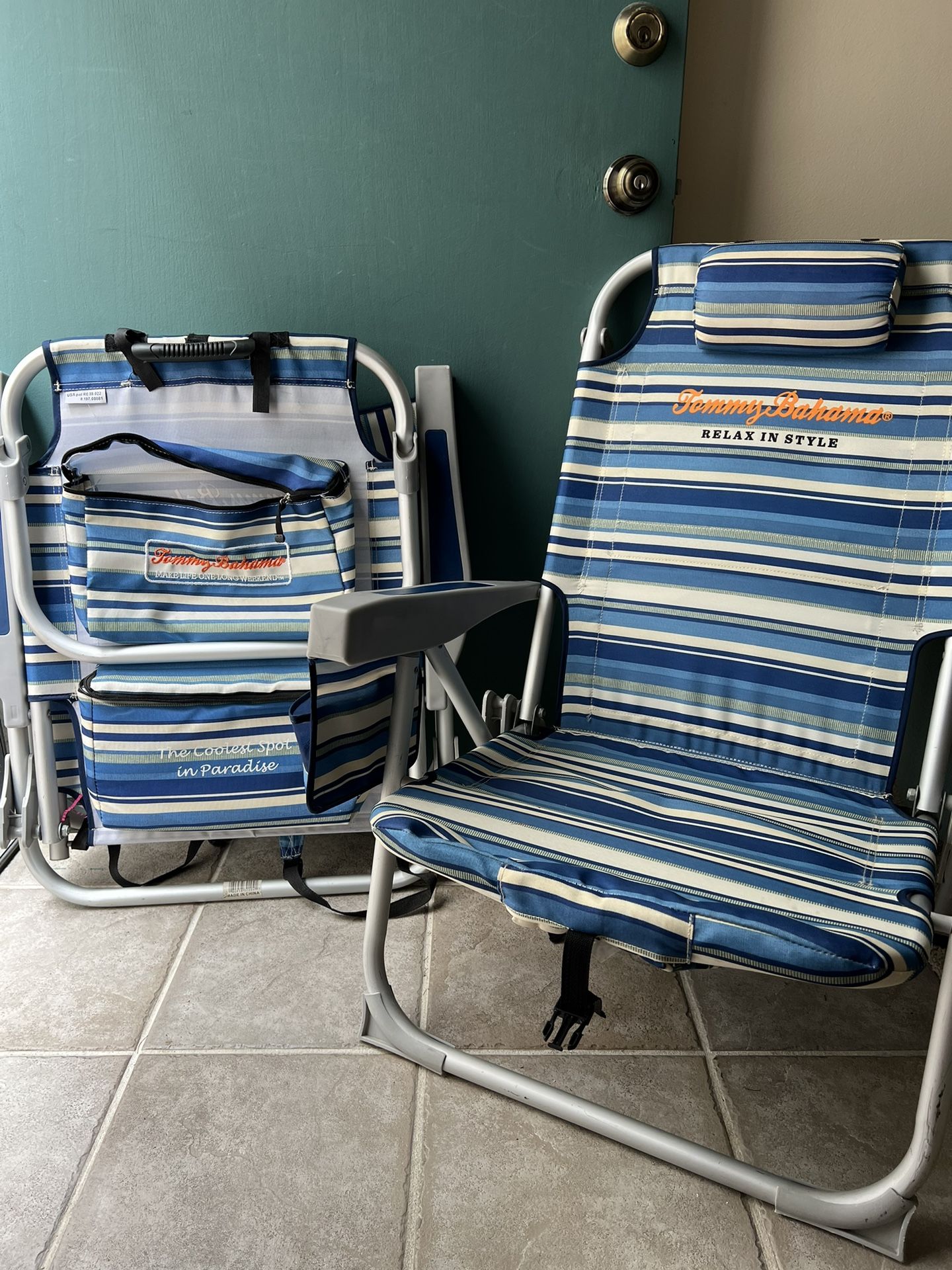 Pair Tommy Bahama Backpack Beach Chairs