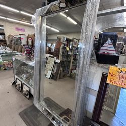 SALE HUGE 80”x44” Silver Beaded Floor Mirror - Full Length Statement Leaner