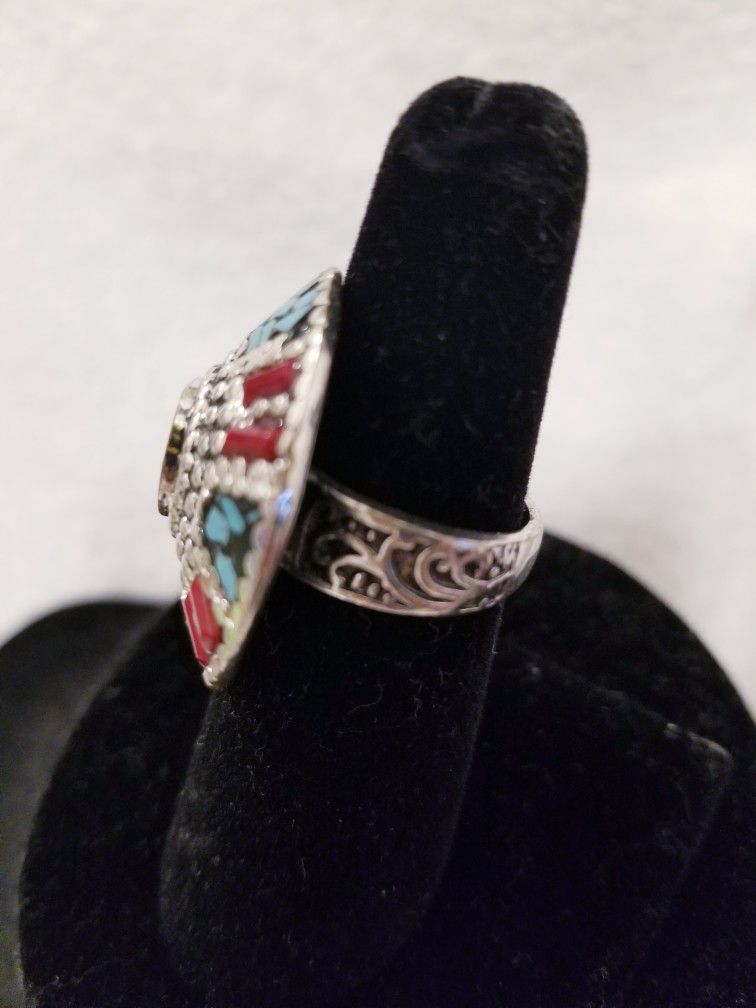 American Indian Handmade Turquoise Ring. Size 6.     Sterling Silver