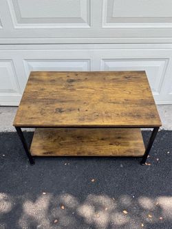 Rustic Brown and Black Metal 2-tier Industrial Coffee Table