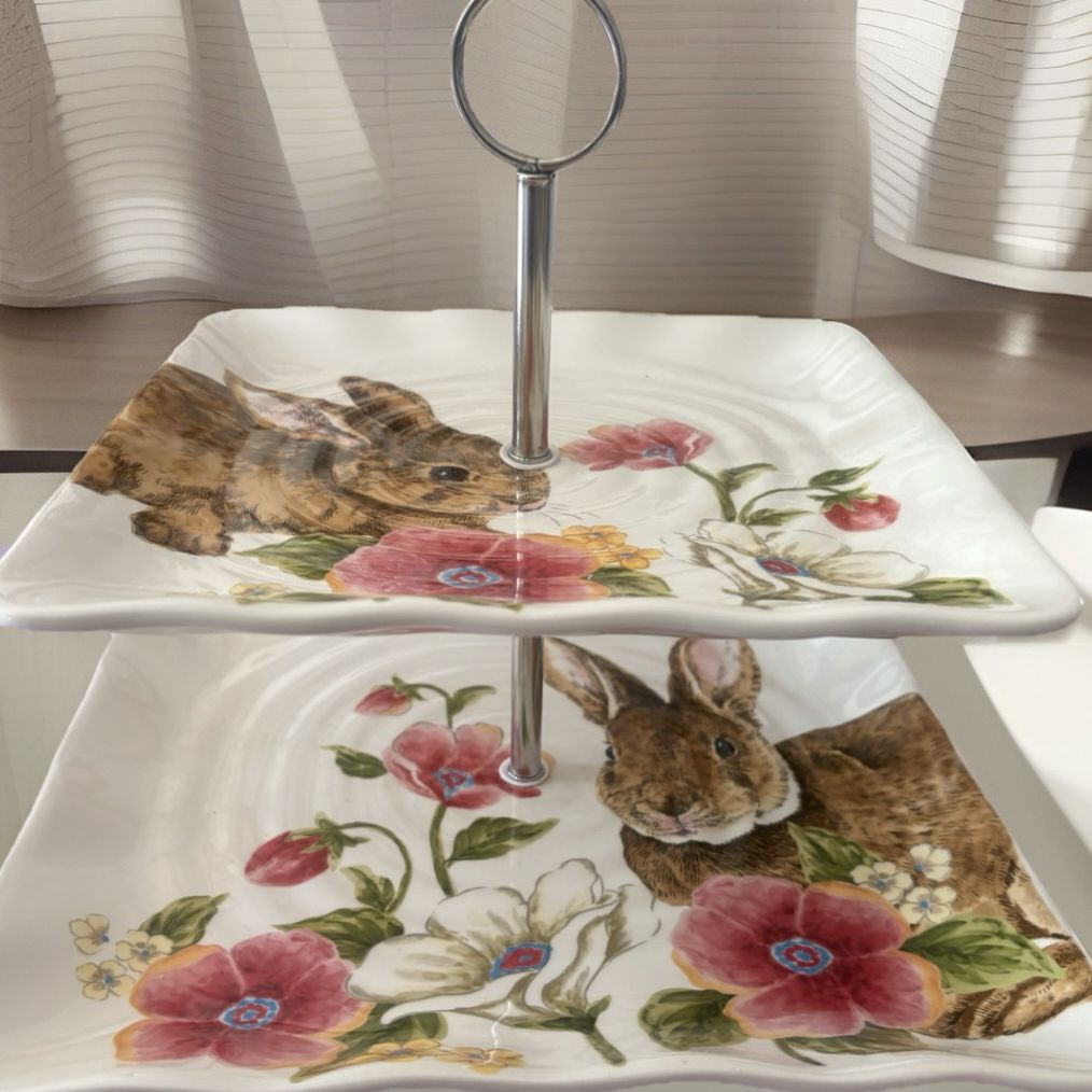 Bunny Mother’s Day Cupcake Two tiered dessert Stand