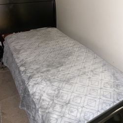 Black Twin Sized Bed Frame With Box spring And Mattress 