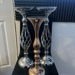 tall silver and gold centerpieces, wedding centerpieces, wedding stands, party centerpieces
