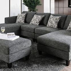 Brand New Grey Chenille Super Plush Sectional Sofa w Ottoman