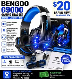 NEW-BENGOO G9000 Gaming Headset – PS4/PS5/Xbox/PC – LED Lights & Mic