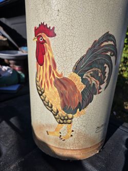 Hand Painted Rooster Milk Can
