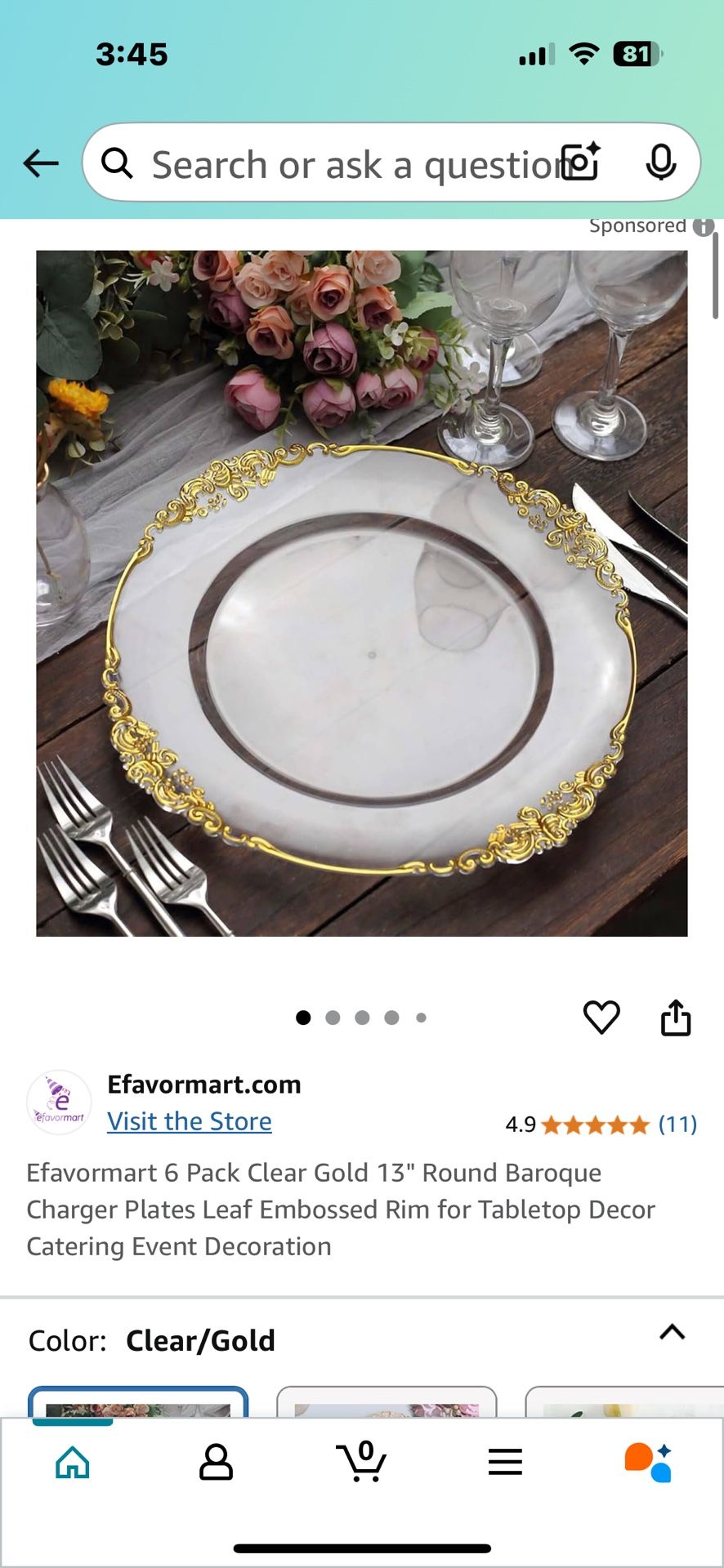 13 Inch Clear Gold Plastic Plate