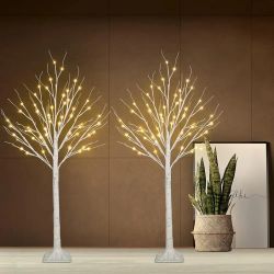 2-Pack 4FT Lighted Birch Tree (Higher Size & Floor Standing), Birch Christmas Tree for Indoor & Outdoor, Warm White 96 LED Birch Tree Lights 