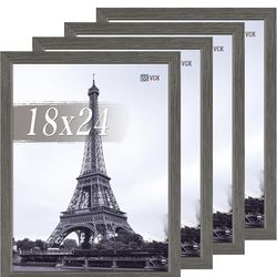 VCK 18x24 Poster Frame Set of 4 - Grey, Gallery-Quality Wood Picture Frames, 1.1-Inch Wide Border, Polished Plexiglass, Vertical or Horizontal Wall Di