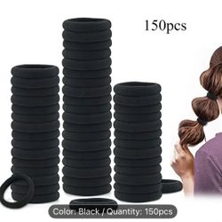 150pcs Black Hair Ties Hair Scrunchies - High Elasticity, Woven Ponytail Holders 