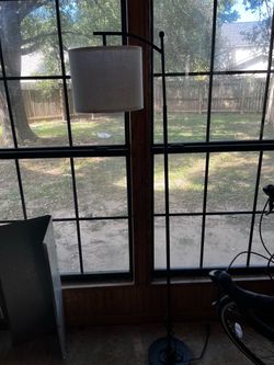 Black Arc Floor Lamp with Drum Shade