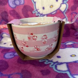 Hello Kitty Ceramic Bowl With Chopsticks 