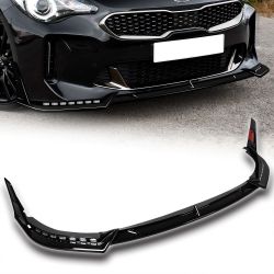 For 2018-2023 Kia Stinger GT-Line Painted BLK Front Bumper Lip LED Sequential Lights 2-PU-213-LED-PBK