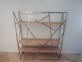 Chrome and Natural Wood Modern Shelf