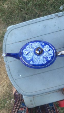 Blue and White Ceramic Teapot with Lid