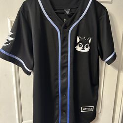 Jai Wolf Graphic Wolf Jersey Shirt Black Blue Men's M Collared Button