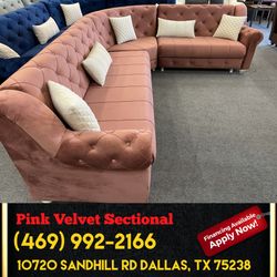 Pink Velvet Living Room Sectional Sleeper - Delivery And Financing Available 