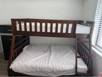 Wood bunk bed brown with mattress