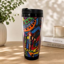 Colorful Abstract Art Travel Tumbler Water Bottle 7” Tall New in Box