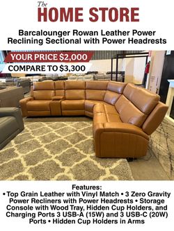 Barcalounger Rowan Leather Power Reclining Sectional with Power Headrests