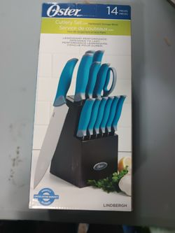 Oster Lindbergh 14-Piece Cutlery Set with Block Blue or Red