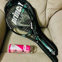 Prince Tour Titanium Longbody Tennis Racket with Case and Pink Tennis Balls