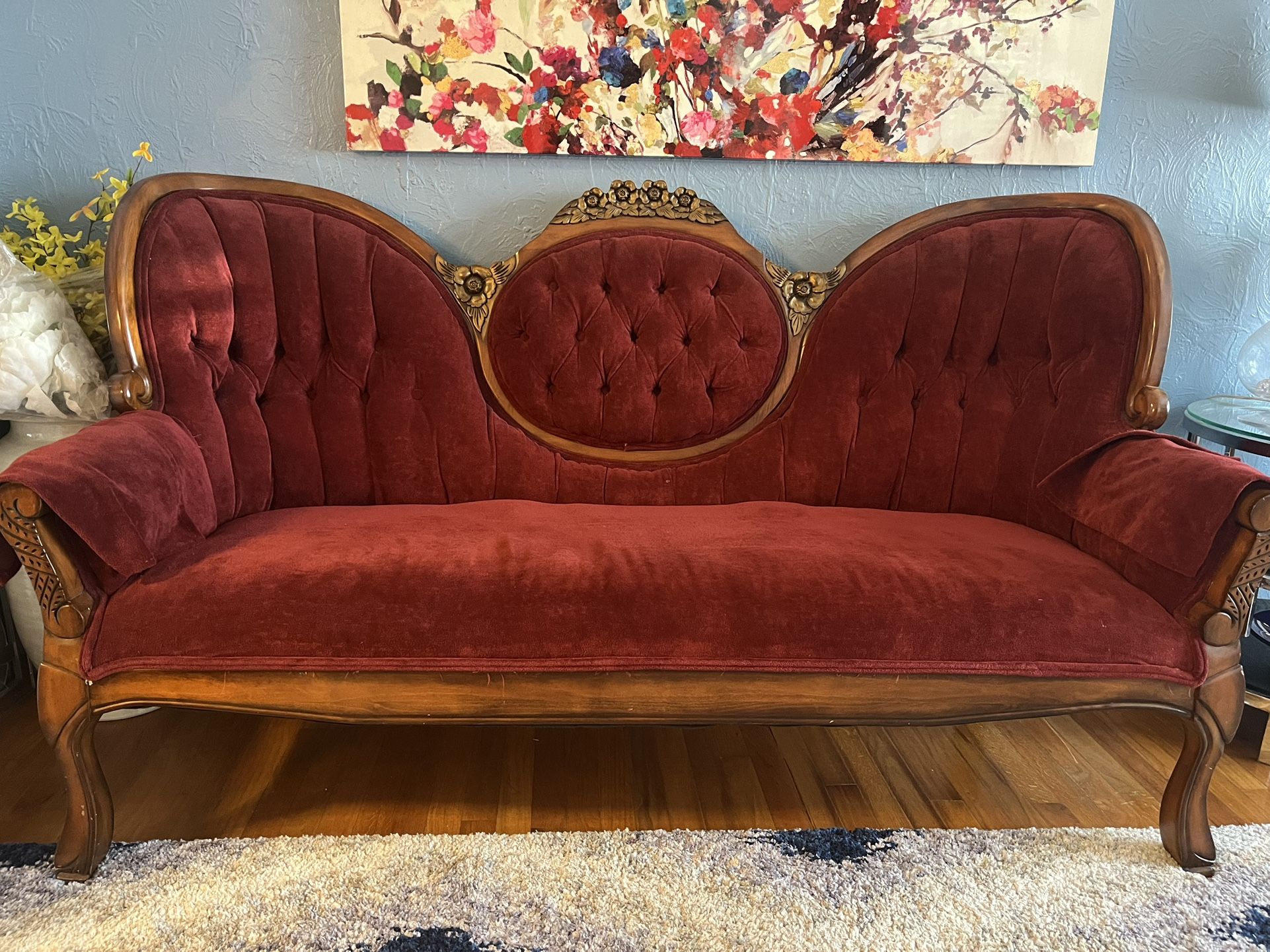 Antique Red velvet Couch