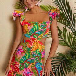 Women’s SHEIN tropical cut out dress. New! Size medium