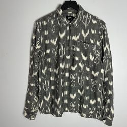 Stussy Ikat Zip Pullover Shirt Mens Small Black NWT
