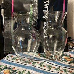2 Medium clear glass vase. $ 30 for both.    