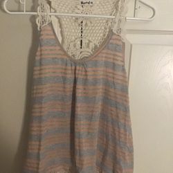 Women’s Gray And Peach Stripe Half Crocheted Tank Top