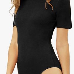New Women's Round Collar Short Sleeve Basic Bodysuits Jumpsuit