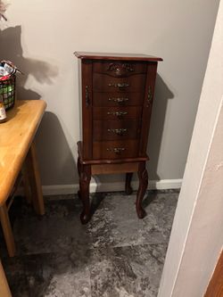 Standing Wooden Jewelry Armoire with Drawers